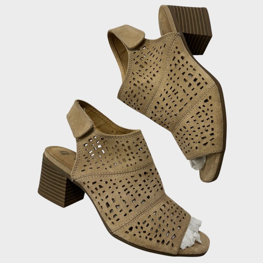 Sonoma Vitalize Ortholite 6.5 Med Aussie Taupe Laser Cutout Peep Toe Heel Sandal - Picture 2 of 10